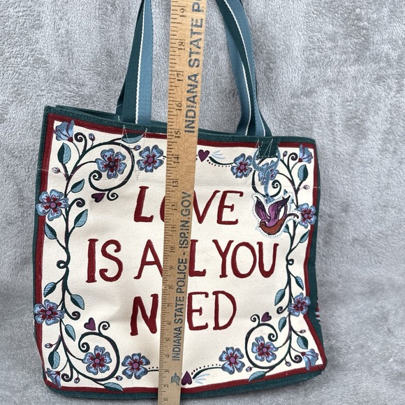 Brighton Canvas Bag 14"x15" Love Is All You Need Bella Tile Tote Floral NWT - Picture 7 of 11